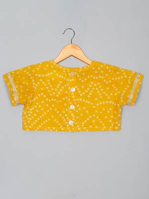 Saka designs girl's cotton printed round neck lehenga choli with dupatta - yellow 3