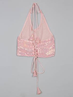 Saka designs puple lehanga with sequence work pink halter choli for girls 3