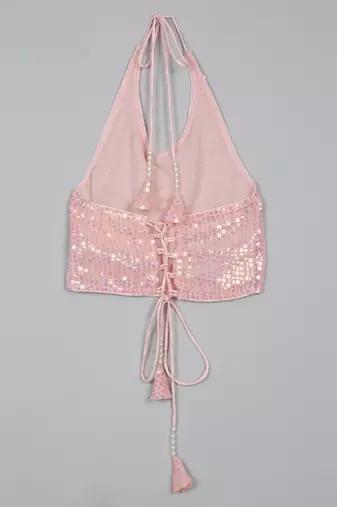 Saka designs puple lehanga with sequence work pink halter choli for girls