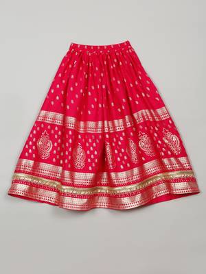 Saka designs golden foil printed rayon magenta lehenga choli with dupatta 5