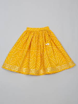 Saka designs girl's cotton printed round neck lehenga choli with dupatta - yellow 5
