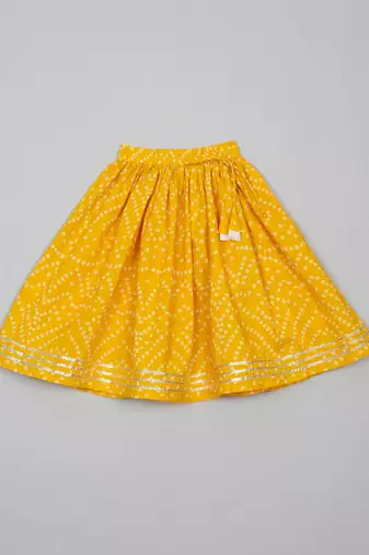 Saka designs girl's cotton printed round neck lehenga choli with dupatta - yellow