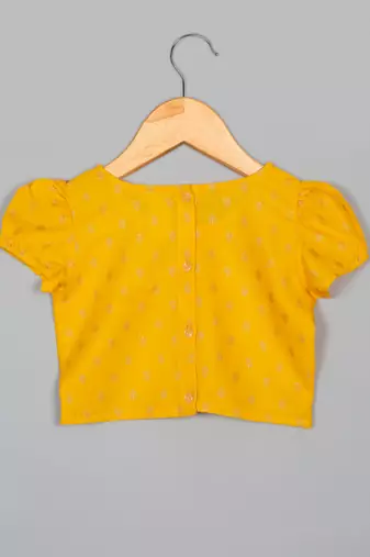 Saka designs golden foil printed rayon yellow lehenga choli with dupatta