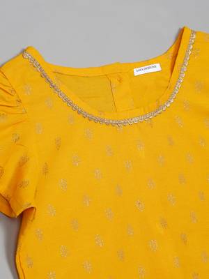 Saka designs golden foil printed rayon yellow lehenga choli with dupatta 5