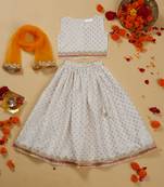 Saka designs foil printed lehenga choli with dupatta for girl's - white