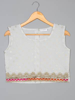 Saka designs foil printed lehenga choli with dupatta for girl's - white 2