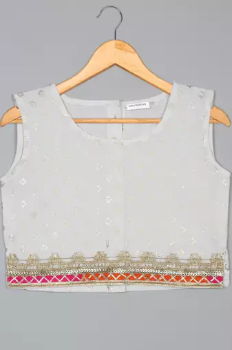 Saka designs foil printed lehenga choli with dupatta for girl's - white