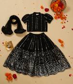 Saka designs heavy embroidery and mirror work black lehanga choli with dupatta