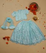 Saka designs heavy embroidery and mirror work sky blue lehanga choli with dupatta