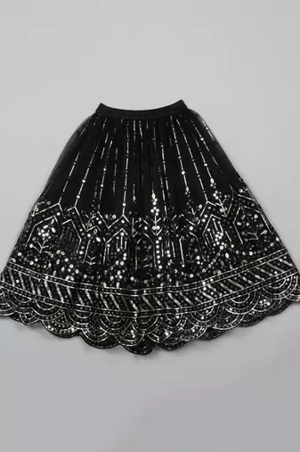 Saka designs heavy embroidery and mirror work black lehanga choli with dupatta