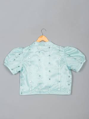 Saka designs heavy embroidery and mirror work sky blue lehanga choli with dupatta 3