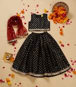 Saka designs foil printed lehenga choli with dupatta for girl's - black