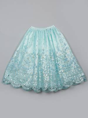 Saka designs heavy embroidery and mirror work sky blue lehanga choli with dupatta 5