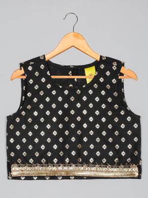 Saka designs foil printed lehenga choli with dupatta for girl's - black 2