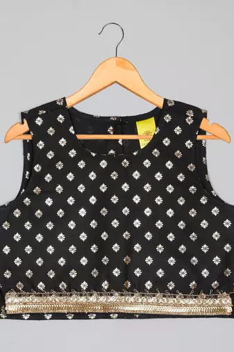 Saka designs foil printed lehenga choli with dupatta for girl's - black