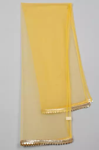 Saka designs girls foil printed lacework white choli with mustard lehenga choli