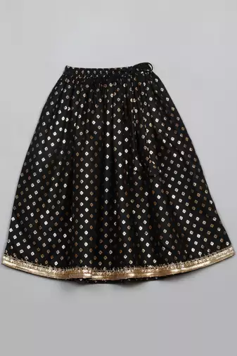 Saka designs foil printed lehenga choli with dupatta for girl's - black