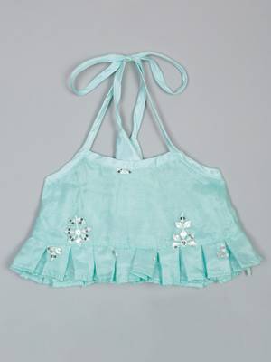 Saka designs emberoidered lehenga choli with potli bag for girls - blue 2