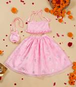 Saka designs emberoidered lehenga choli with potli bag for girls - pink