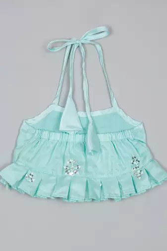Saka designs emberoidered lehenga choli with potli bag for girls - blue