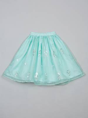Saka designs emberoidered lehenga choli with potli bag for girls - blue 5