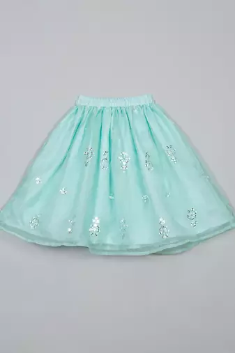 Saka designs emberoidered lehenga choli with potli bag for girls - blue