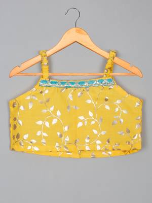 Saka designs square neck foil printed lehenga choli with dupatta for girl's - yellow 2