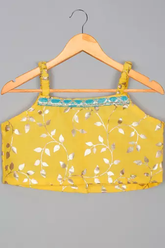 Saka designs square neck foil printed lehenga choli with dupatta for girl's - yellow