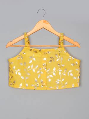 Saka designs square neck foil printed lehenga choli with dupatta for girl's - yellow 3