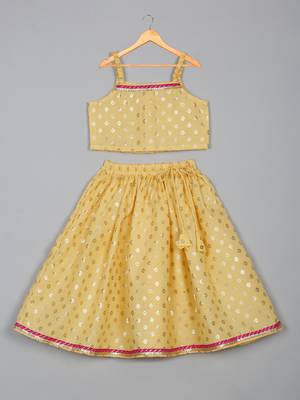 Saka designs square neck foil printed lehenga choli with dupatta for girl's - yellow 2