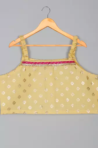 Saka designs square neck foil printed lehenga choli with dupatta for girl's - yellow