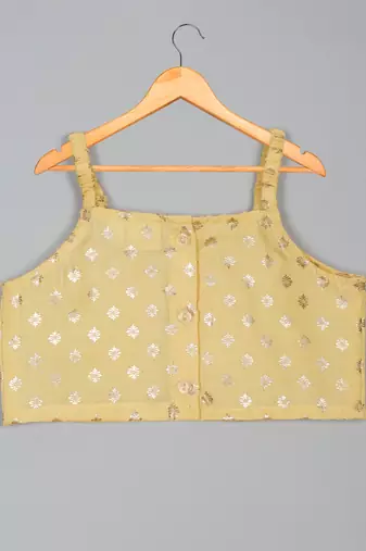 Saka designs square neck foil printed lehenga choli with dupatta for girl's - yellow