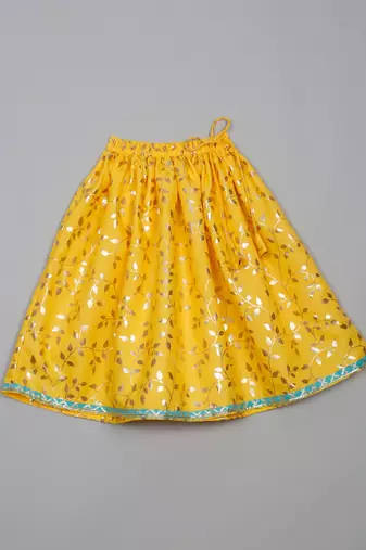 Saka designs square neck foil printed lehenga choli with dupatta for girl's - yellow