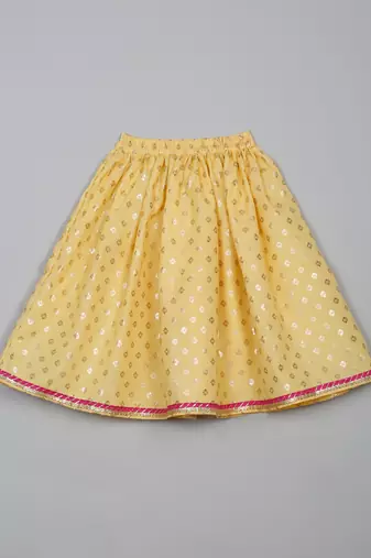 Saka designs square neck foil printed lehenga choli with dupatta for girl's - yellow