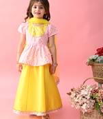 Saka designs girls printed lehenga choli with dupatta - yellow & pink