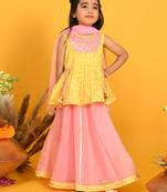 Saka designs girls printed lehenga choli with dupatta - yellow & pink