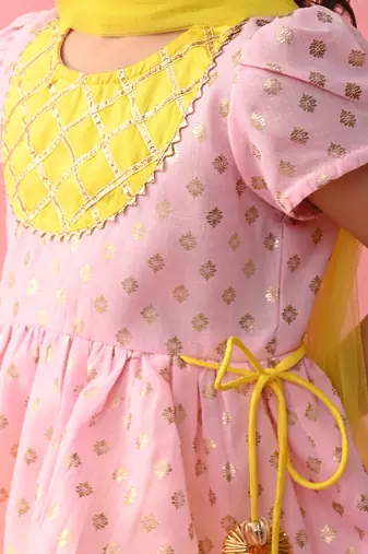 Saka designs girls printed lehenga choli with dupatta - yellow & pink