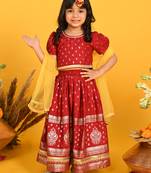 Saka designs girls gold printed lehenga choli with dupatta - maroon