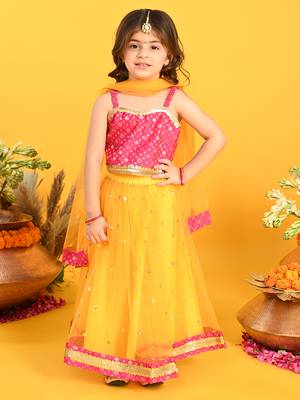 Saka designs orange lehenga with sequence work and poly jaquard choli in magenta 1