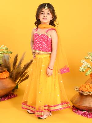 Saka designs orange lehenga with sequence work and poly jaquard choli in magenta 2