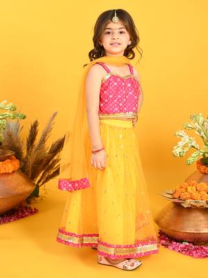Saka designs orange lehenga with sequence work and poly jaquard choli in magenta 3