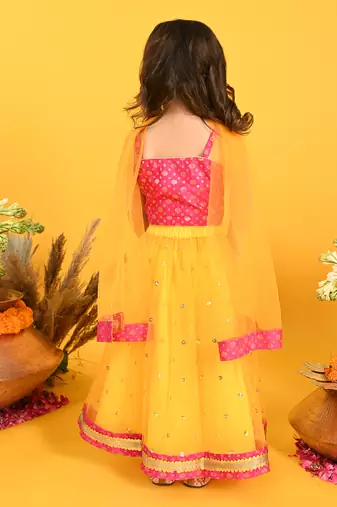 Saka designs orange lehenga with sequence work and poly jaquard choli in magenta