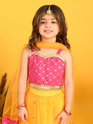 Saka designs orange lehenga with sequence work and poly jaquard choli in magenta 5