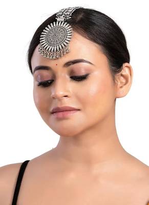 Oxidised maangtikka maathatikka headband silver ghungroo indian wedding wear forehead jewelry traditional ethnic wear 3