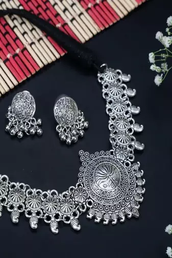 German silver choker set indian handmade chic style choker sleek design for festival