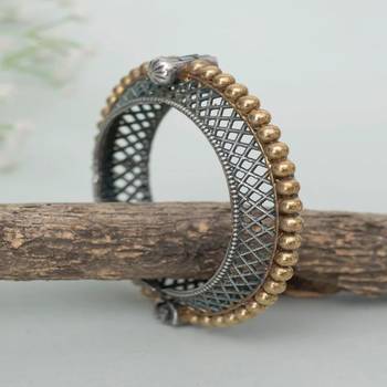 Hot selling dual tone kada bangles set of 5 oxidised indian gold silver plated hand bracelet openable broad bracelet 3