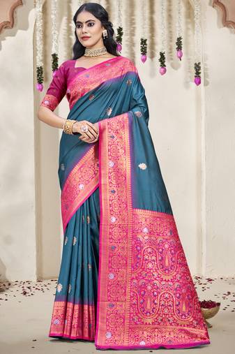 Sangam prints rama silk woven work traditional saree