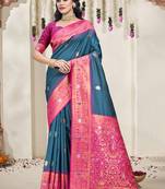 Sangam prints rama silk woven work traditional saree