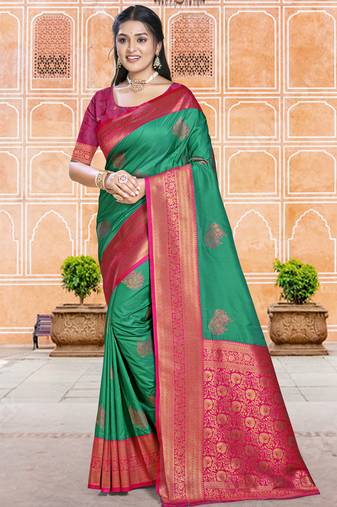 Sangam prints green silk woven work traditional saree