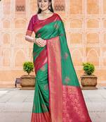 Sangam prints green silk woven work traditional saree